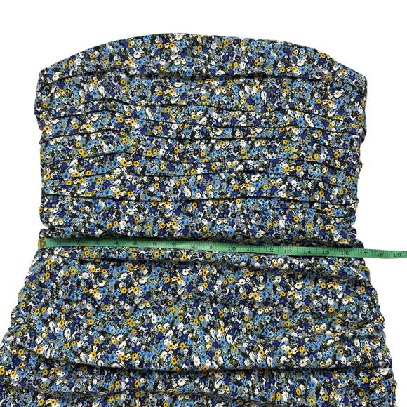 BY ANTHROPOLOGIE *NEW* Soleil Slim Strapless Ruched Dress Blue Motif Floral XL - Picture 9 of 10